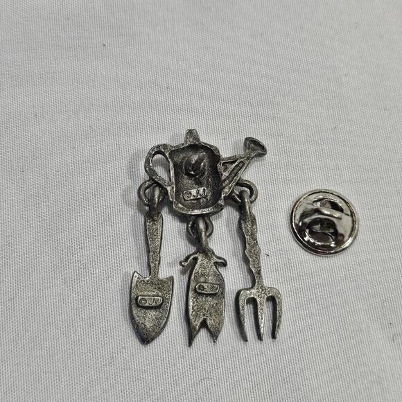 Vintage Signed JJ Jonette Watering Can & Dangle Garden Tools Brooch/ Pin - Picture 5 of 5